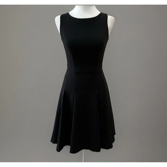 White House Black Market Dress Size 00 Black Fit & Flare Pleated White Insets - Picture 3 of 5